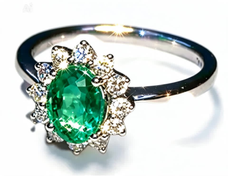 18K White Gold Emerald Diamond Engagement Ring Estate