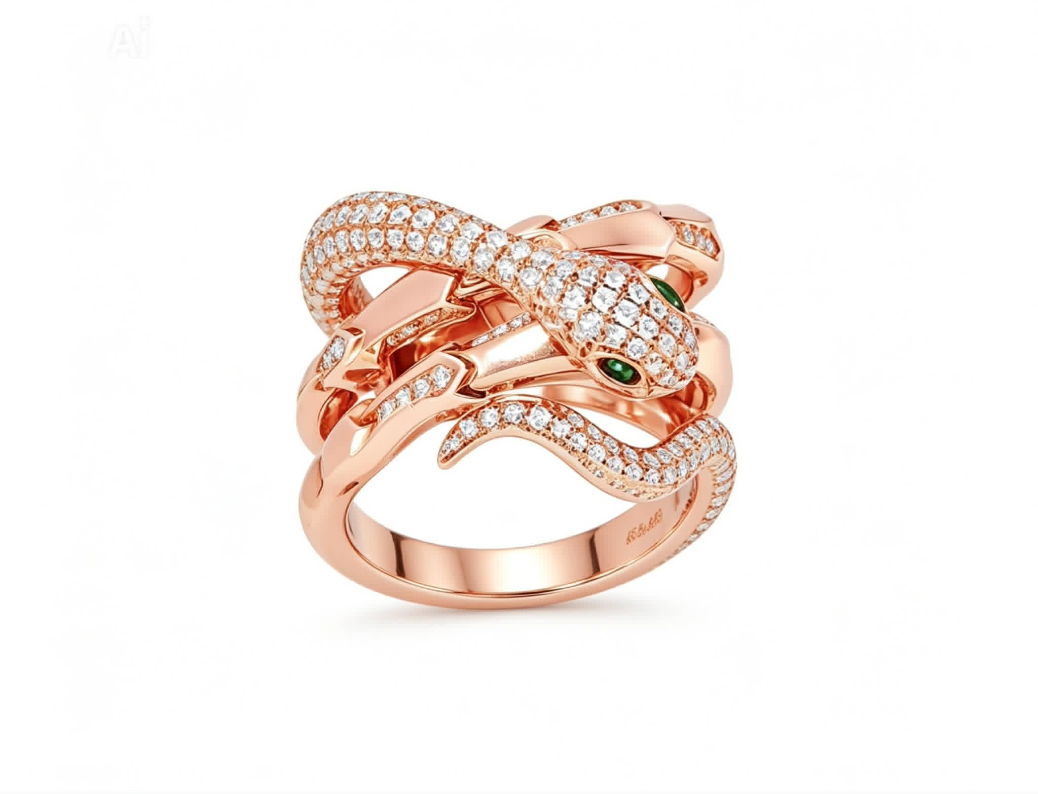14K Rose Gold Snake Wraparound Emerald Diamond Ring Estate by EFFY