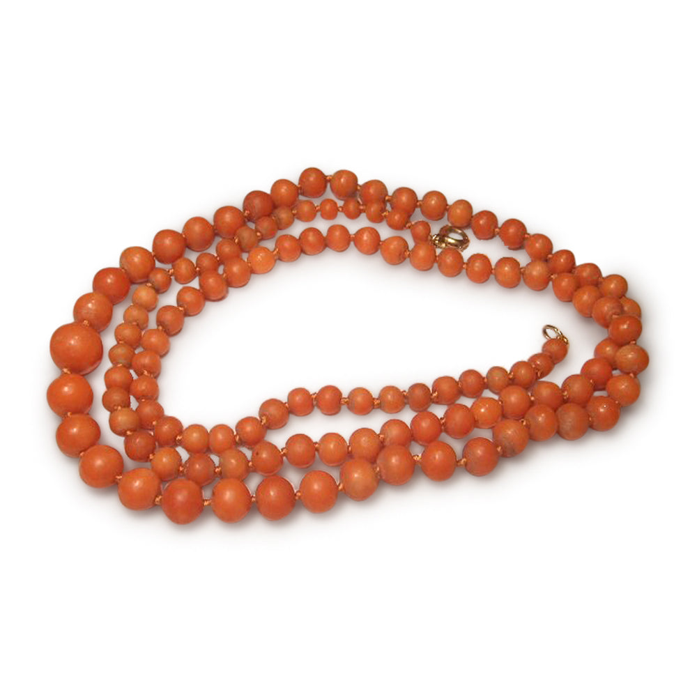 Antique Estate 14K Pink Rose Gold Red Undyed Coral Necklace