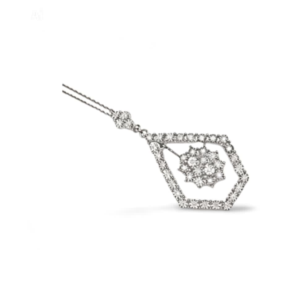 14K White Gold Diamond Drop Slide Pendant Necklace Estate