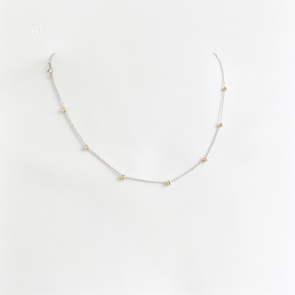 14K White Gold Yellow Diamond Station Necklace Estate