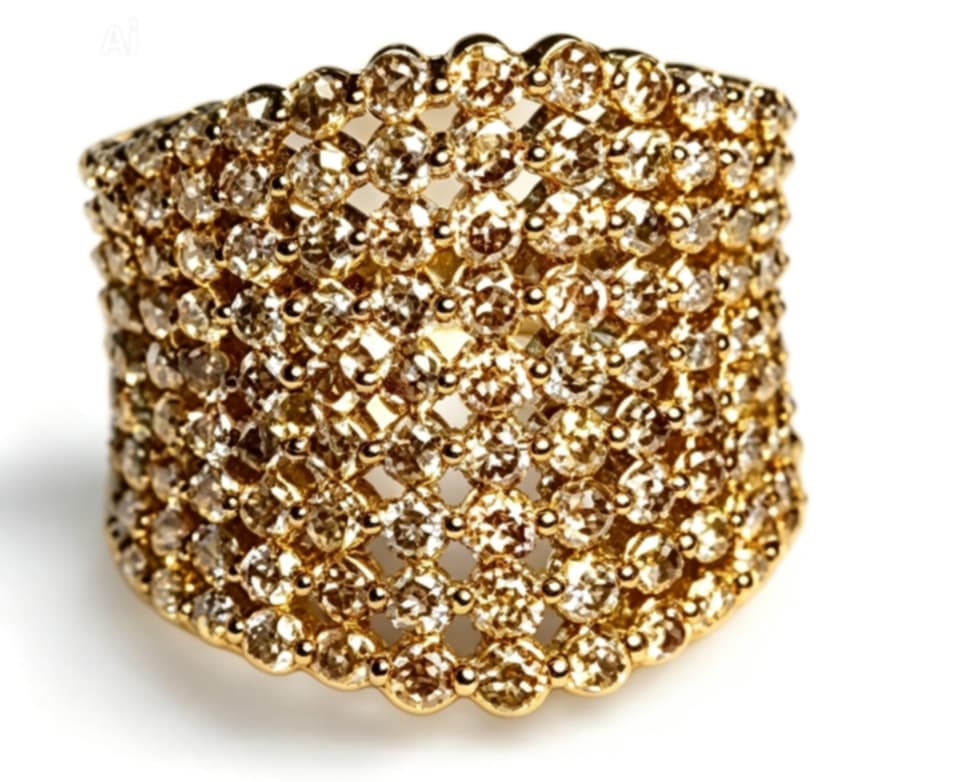 Yellow Gold Vermeil 925 Silver Champagne Diamond Band Ring