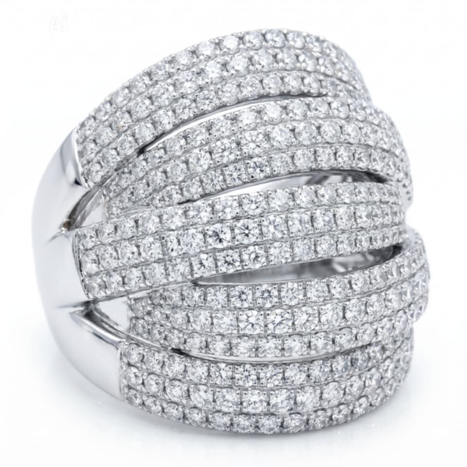 18K White Gold Diamond Dome Band Ring