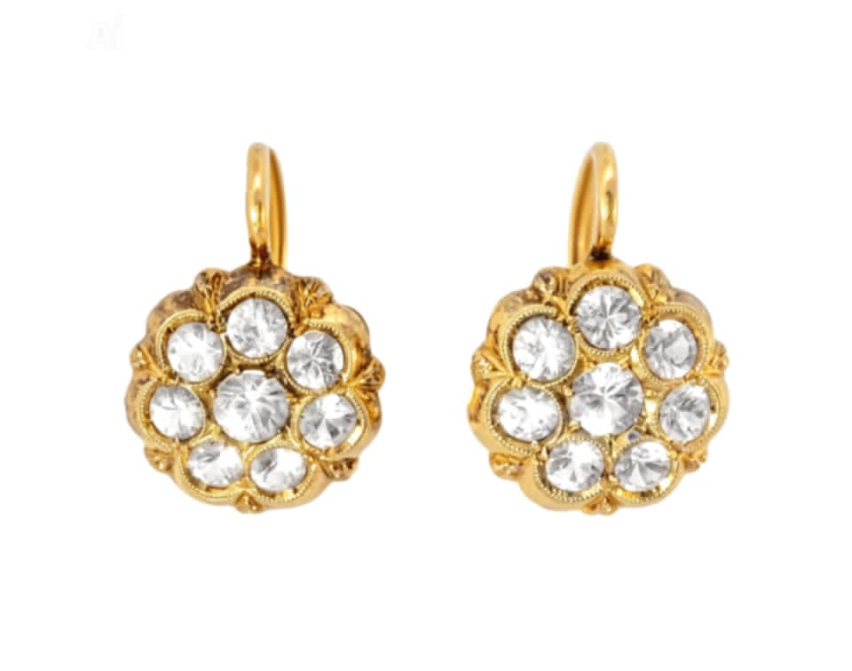 14K Yellow Gold Fianit Floral Leverback Earrings