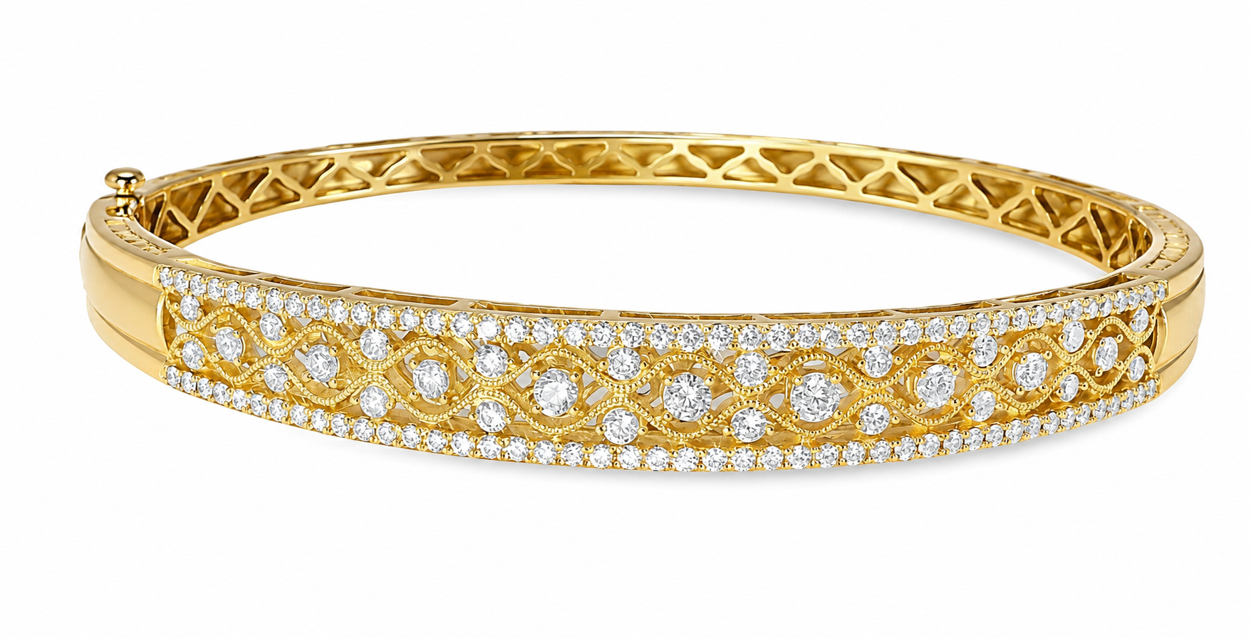 14K Mildred Rose Pink Gold Diamond Bangle Bracelet Estate