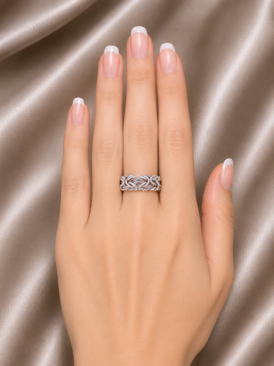 14K White Gold Byzantine Style Classic Wedding Ring Band Estate