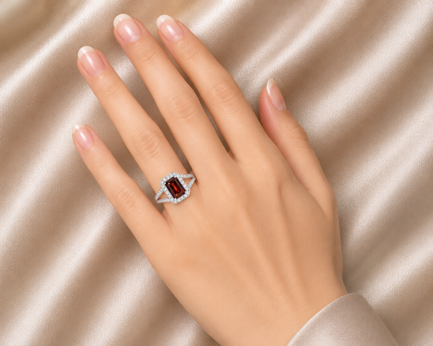 14K White Gold Filigree Diamond Garnet Ring Estate