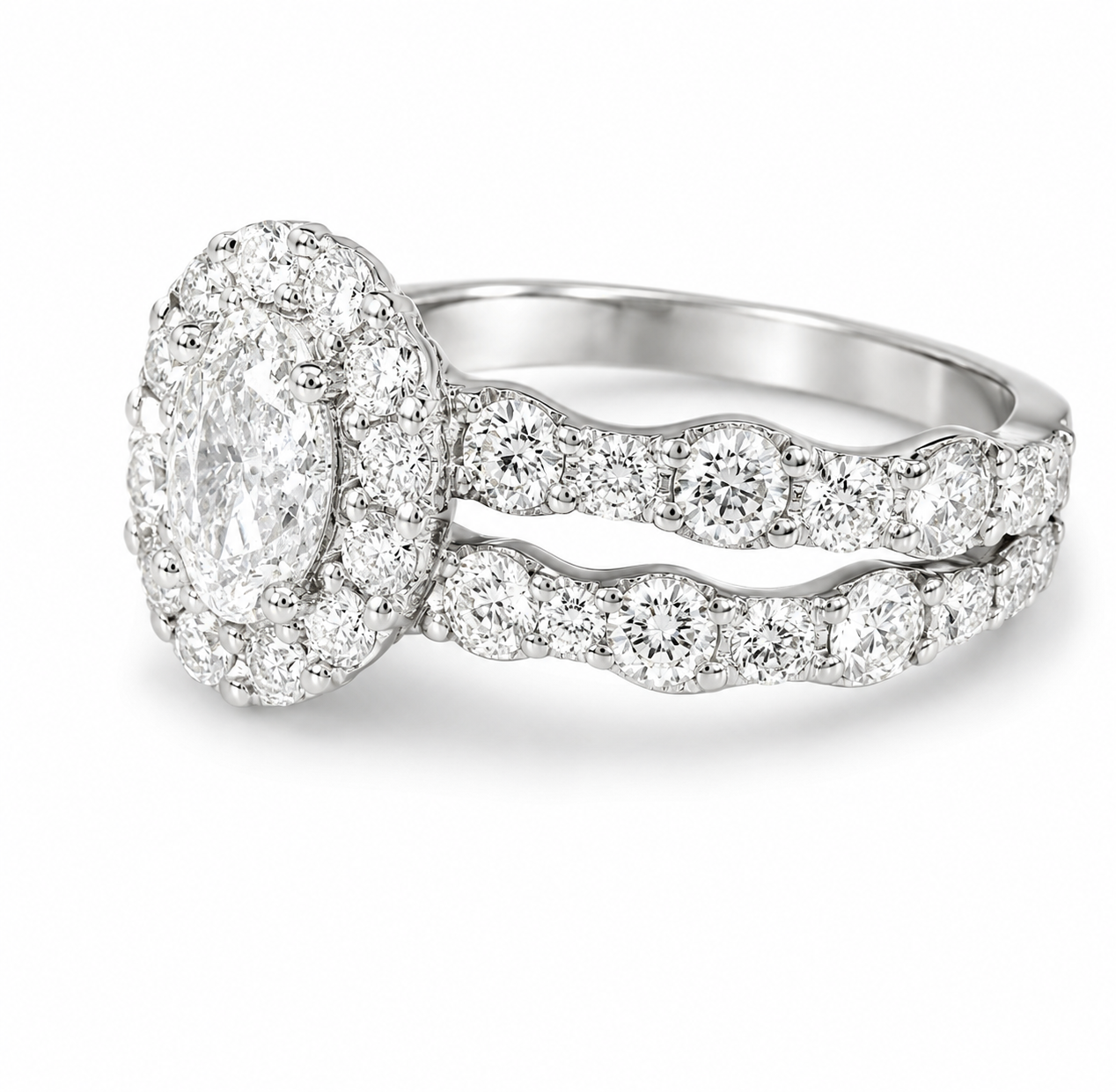 14K White Gold Diamond Invisible Engagement Wedding Ring Set Jean Dousset