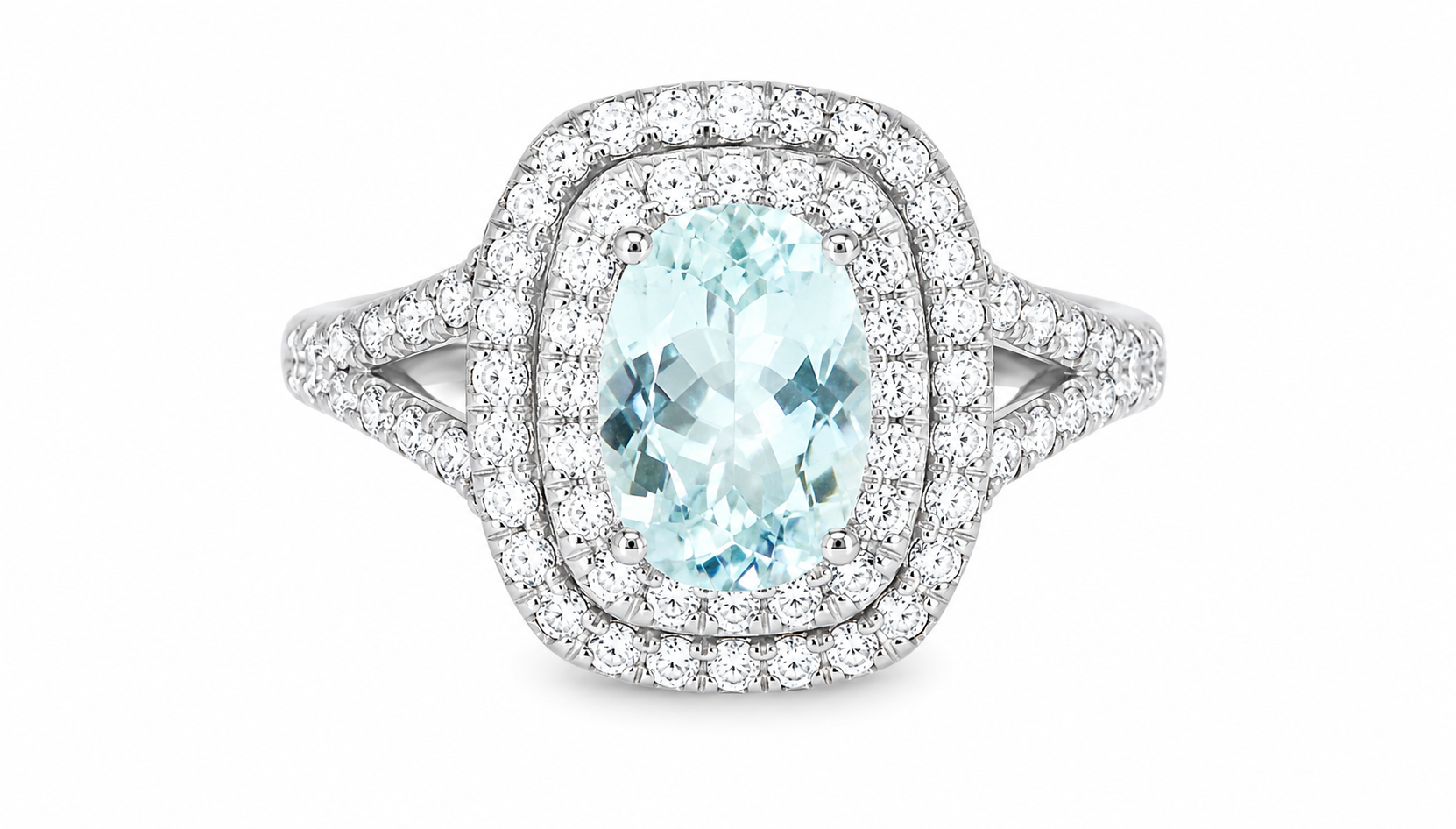 14K White Gold Diamond Aquamarine Band Ring Estate