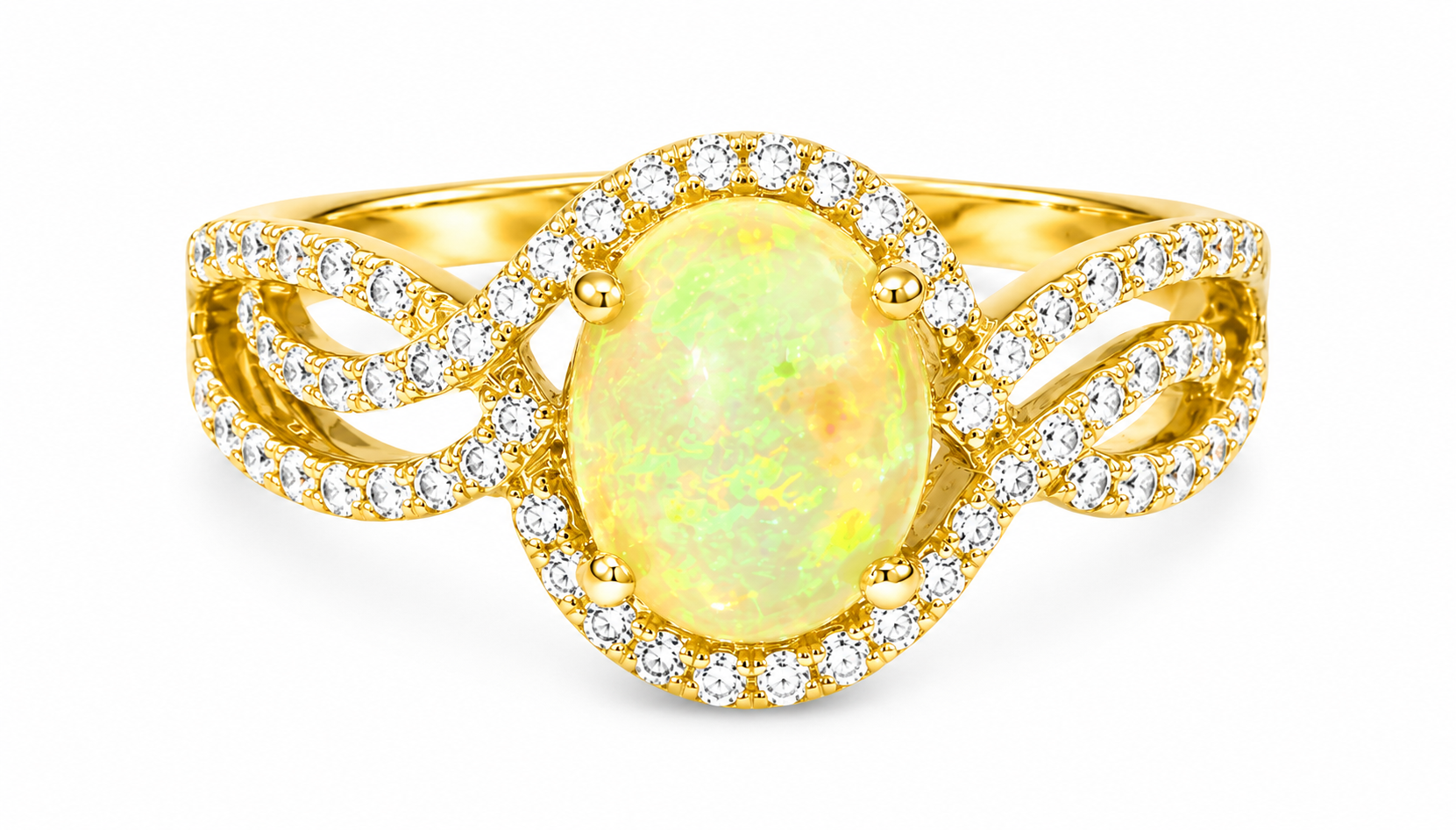 14K Yellow Gold Ethiopian Opal Diamond Filigree Cocktail Ring Estate