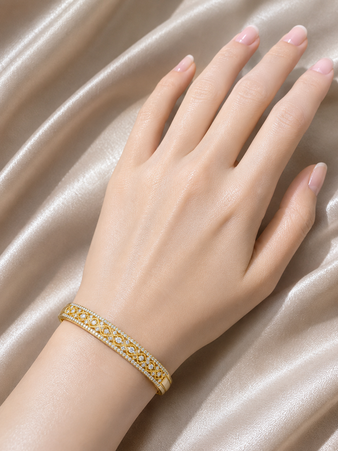 14K Mildred Rose Pink Gold Diamond Bangle Bracelet Estate