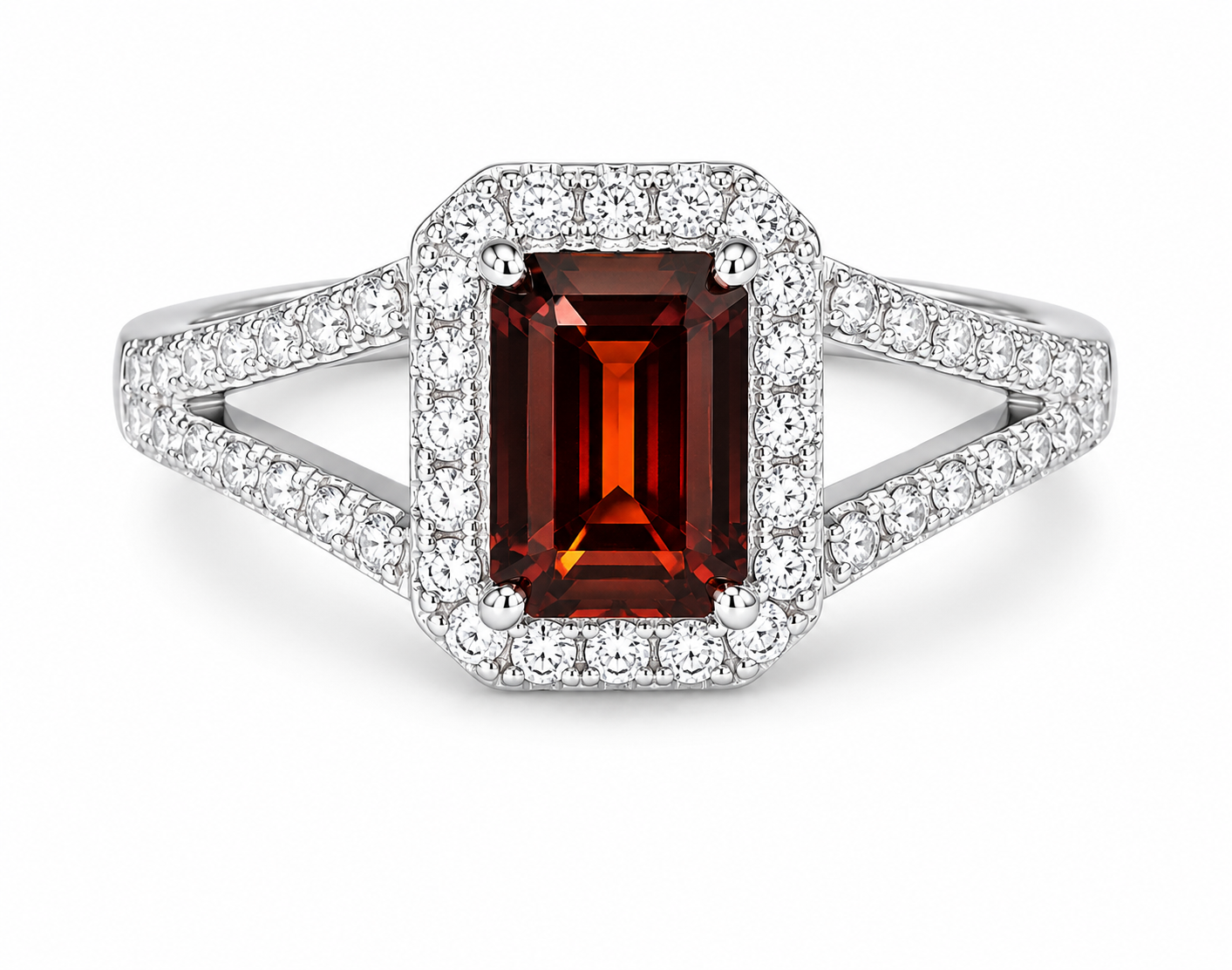 14K White Gold Filigree Diamond Garnet Ring Estate