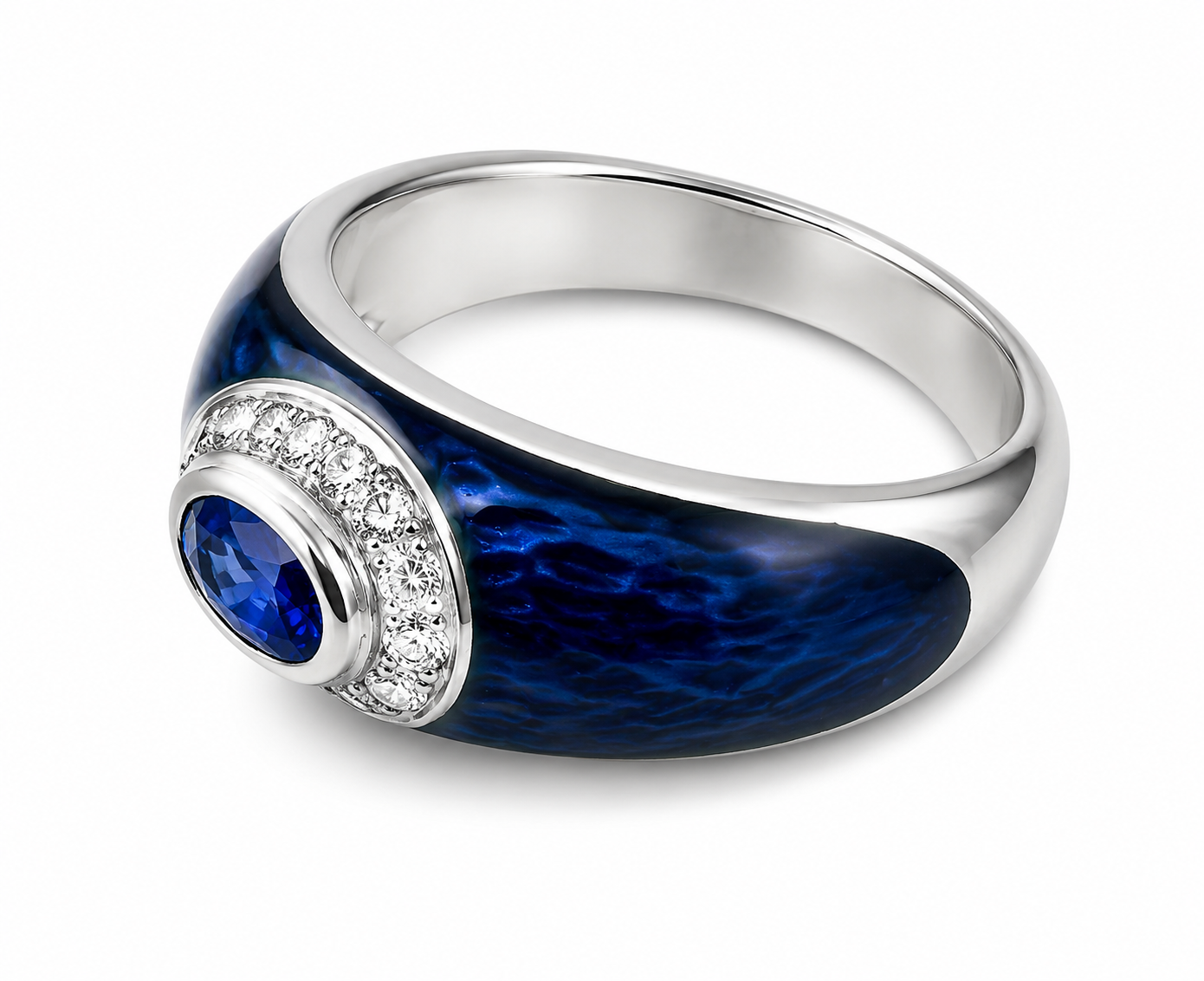 18K White Gold Hidalgo Enamel Diamond Sapphire Ring Band Authentic