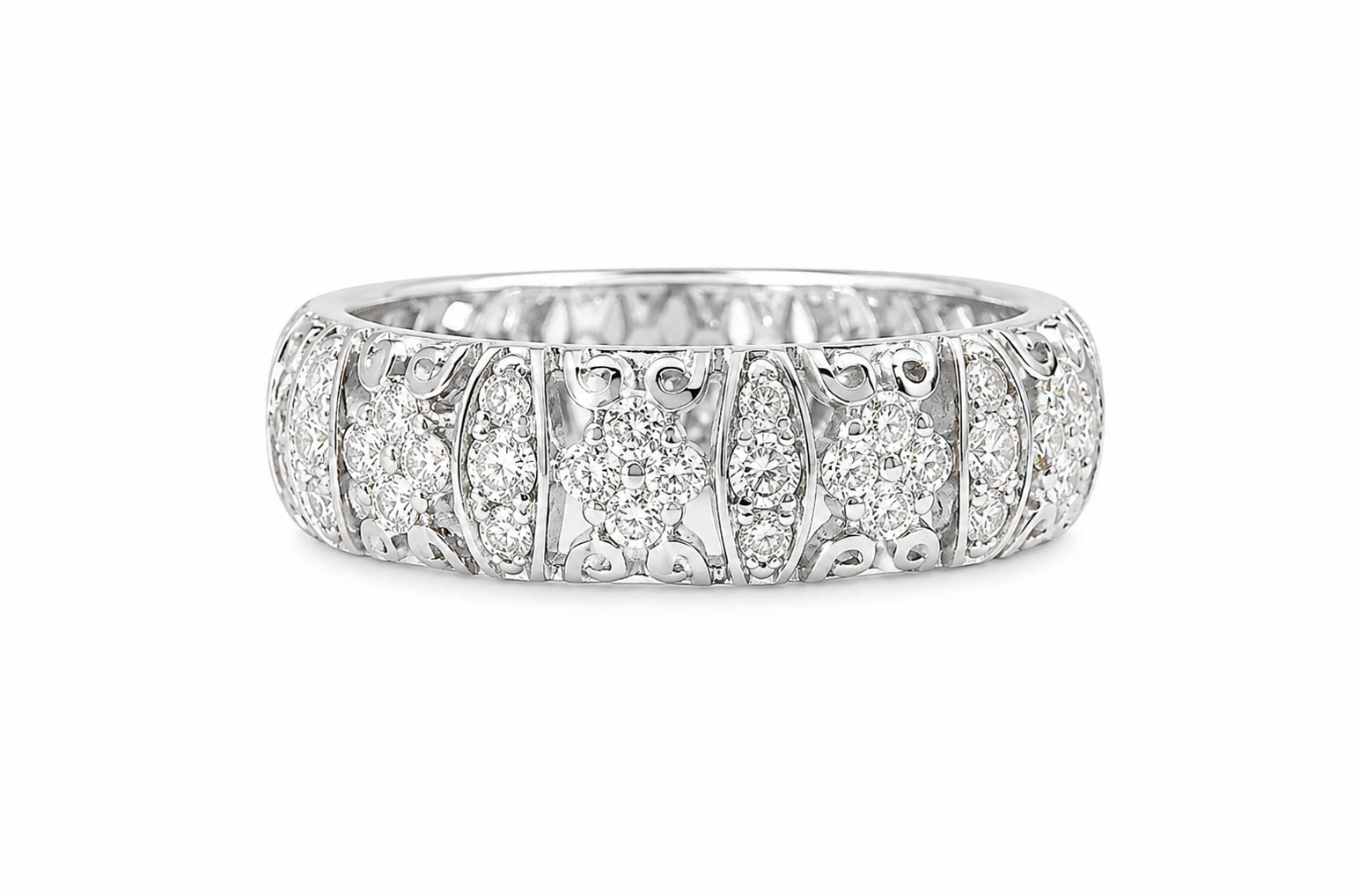 14K White Gold Diamond Eternity Infinity Wedding Band Ring Estate