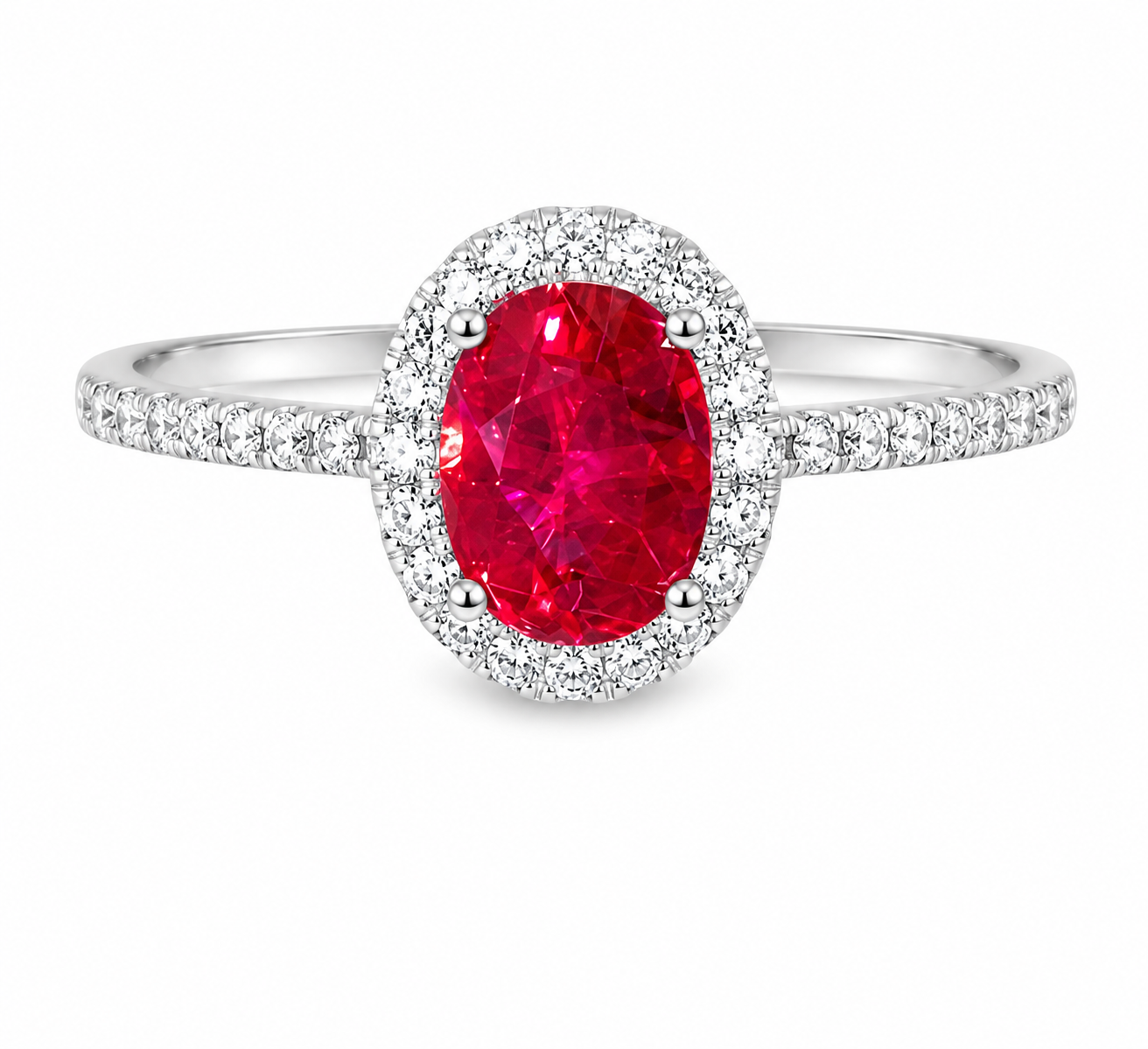14K White Gold Ruby Diamond Solitaire Cocktail Ring Estate
