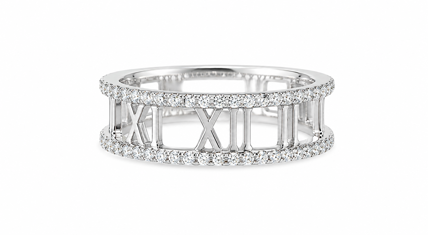 14K White Gold Diamond Roman Numeral Wedding Band Ring Estate