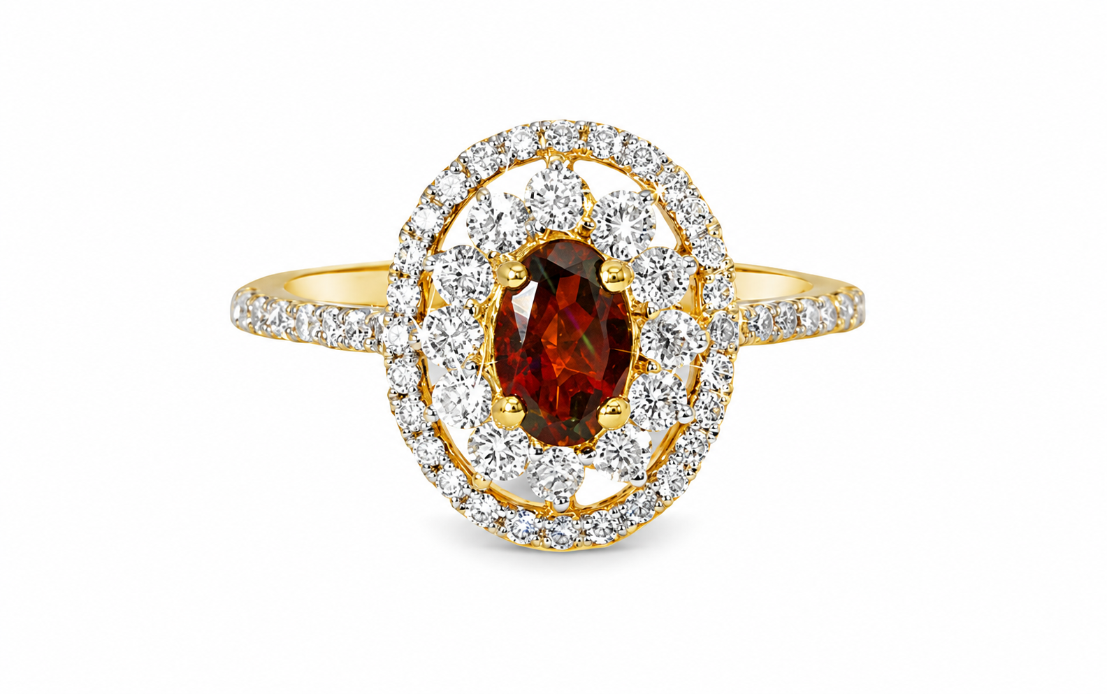 14K Yellow Gold Diamond Garnet Filigree Ring Estate