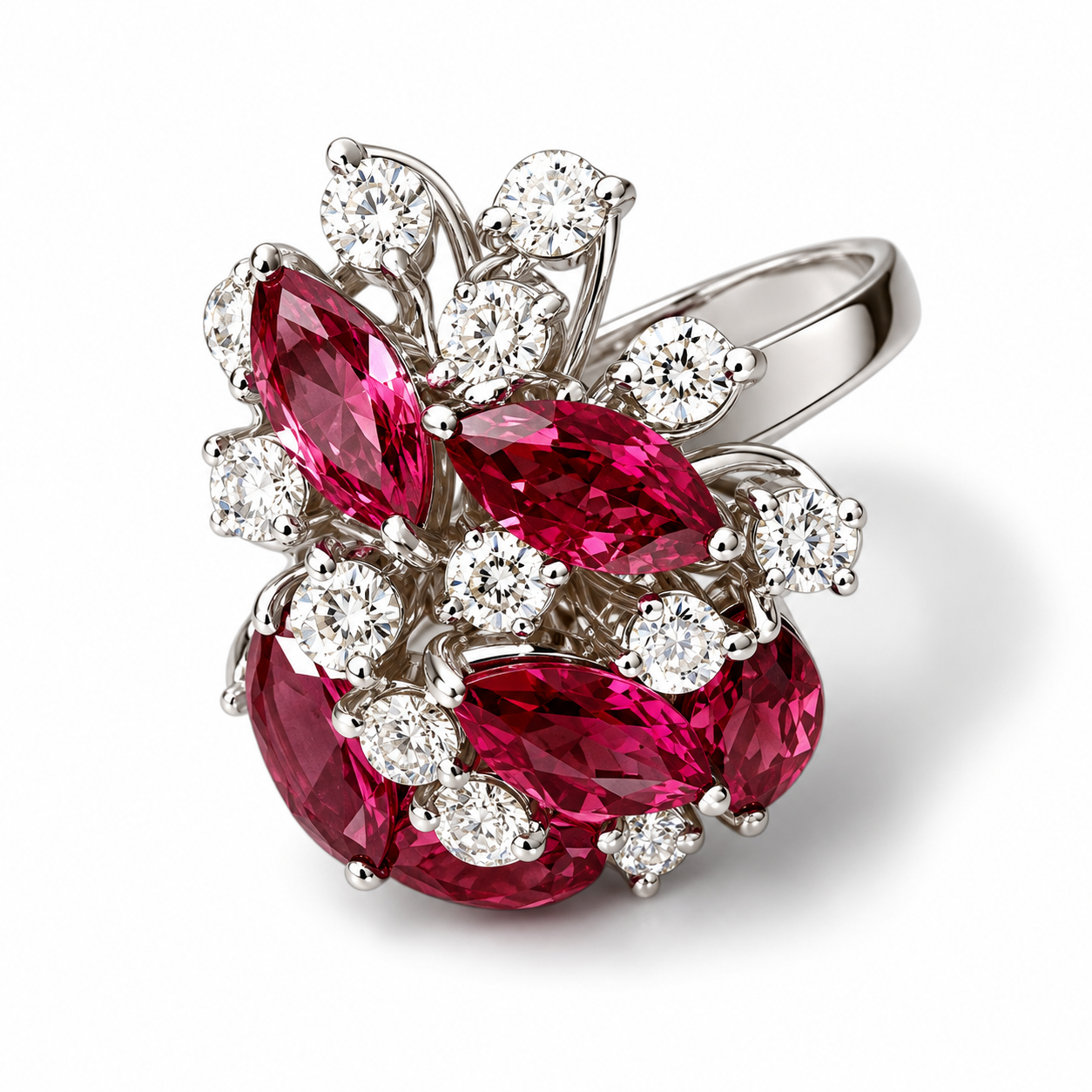 18K White Gold Pink Tourmaline Diamond Designer Ring Estate