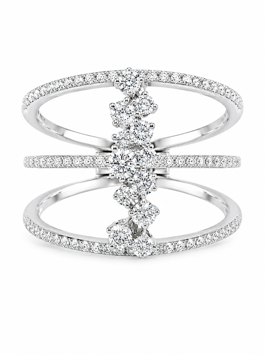 18K White Gold Diamond 3 Row Band Ring Estate