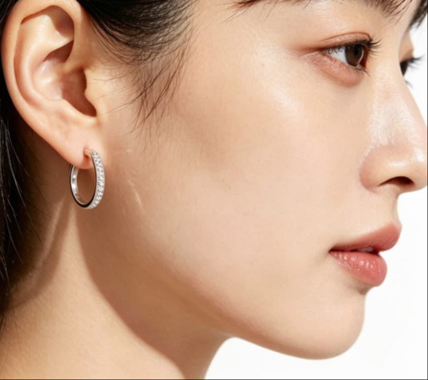 14K White Gold Diamond Hoop Earrings Estate by EFFY