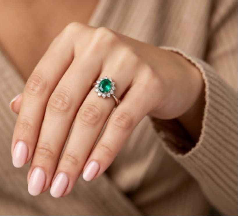 18K White Gold Emerald Diamond Engagement Ring Estate