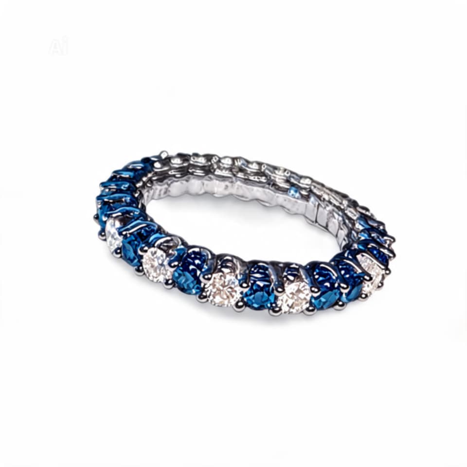 14K White Gold Blue Diamond Eternity Band Ring