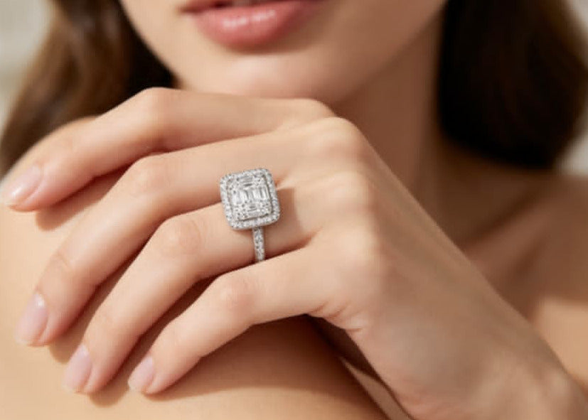 14K White Gold Diamond Geometric Ring