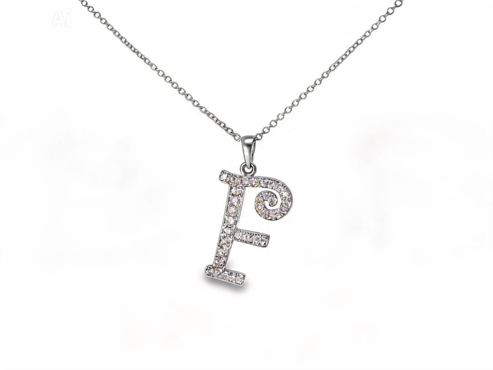 18K White Gold Diamond F Initial Pendant Slide Necklace Estate