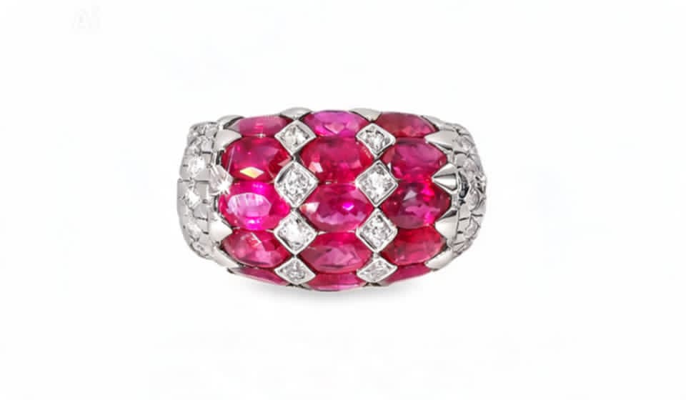 14K White Gold Ruby Diamond Ring Band Estate