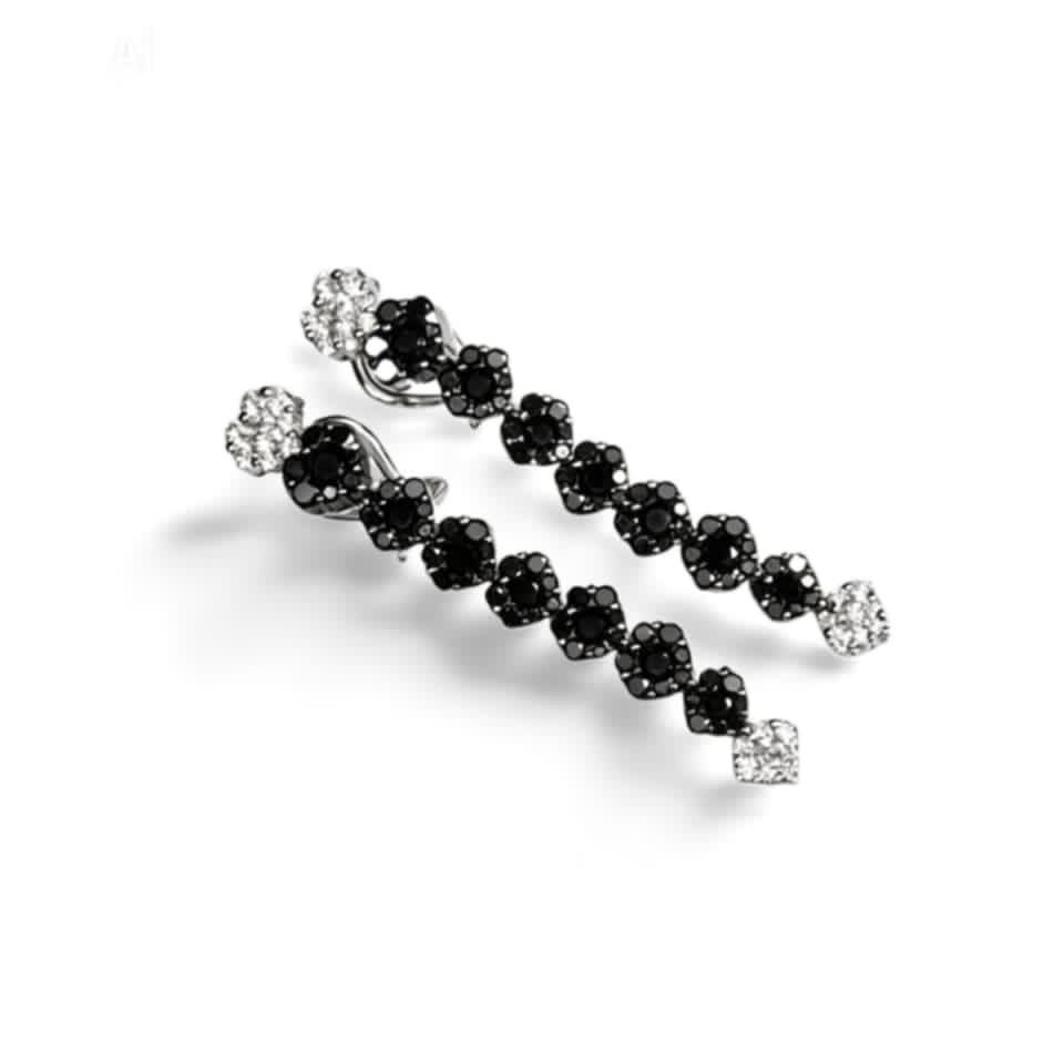 18K White Gold Black Diamond Floral Chandelier Earrings