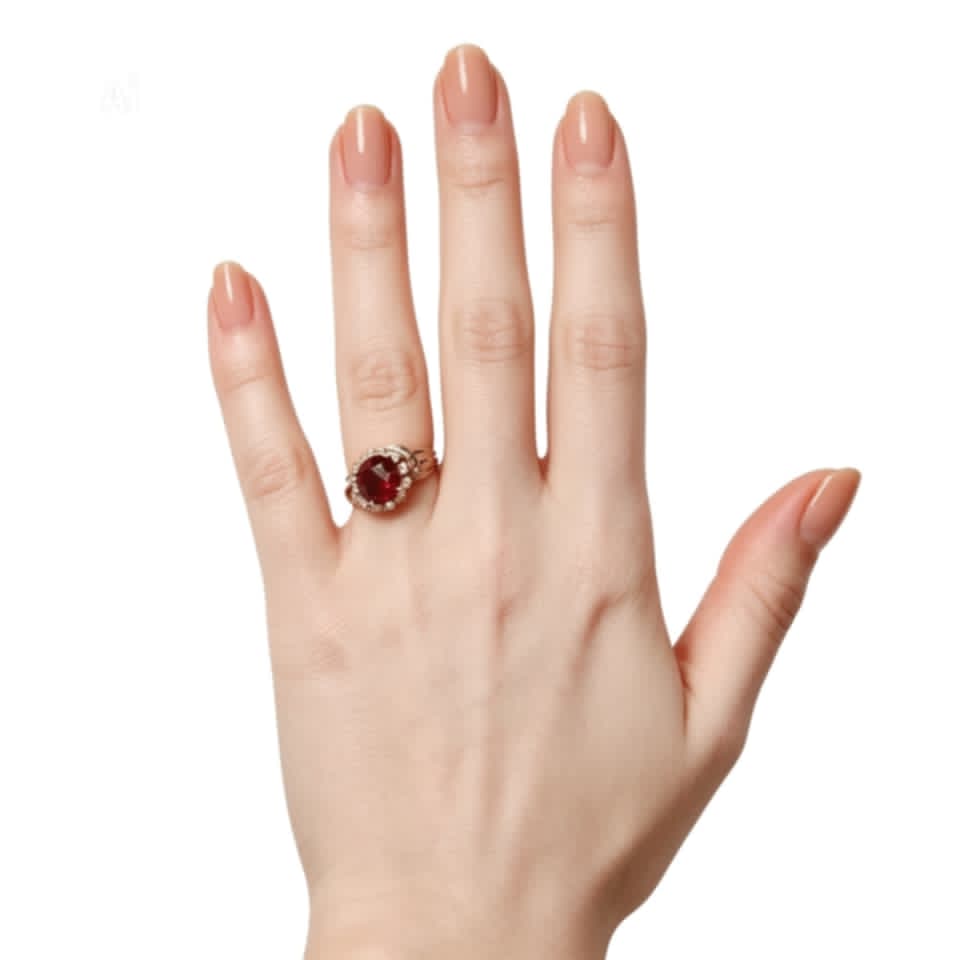 18K White Gold Platinum Garnet Diamond Handmade Ring Estate