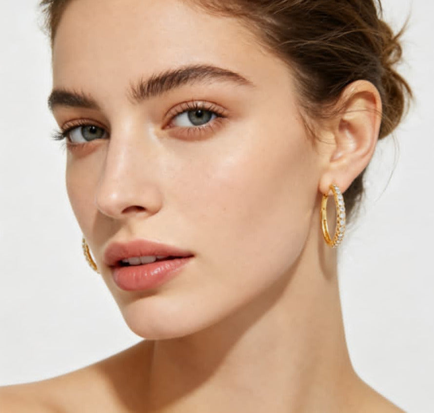 14K Yellow Gold Inside Out Diamond Hoop Earrings