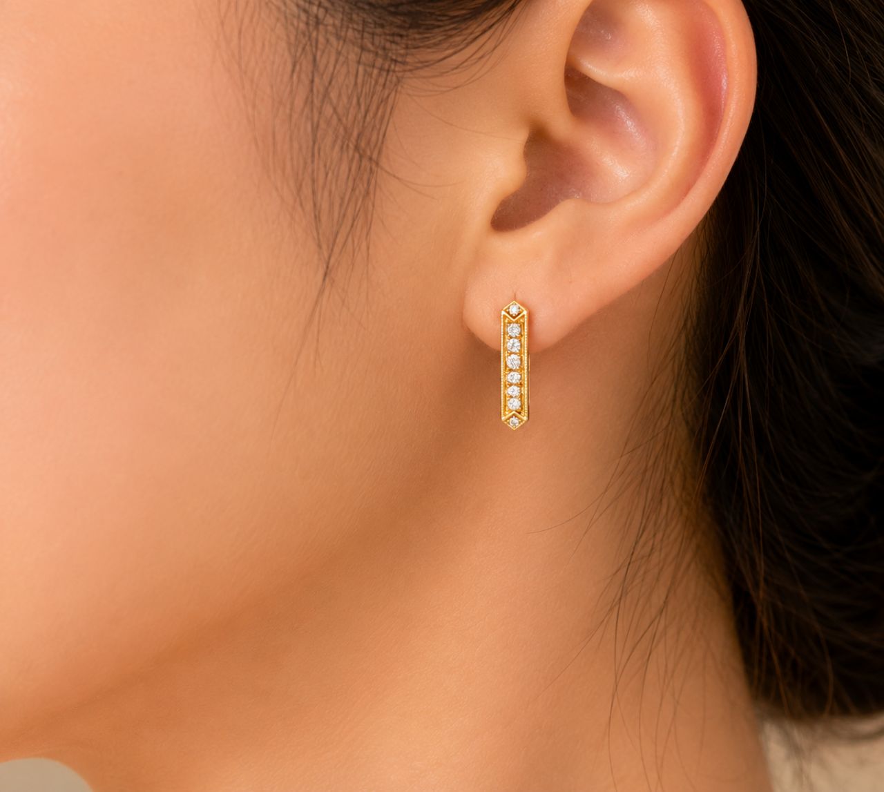 14K Pink Rose Gold Diamond French Cut Hoop Earrings Rare