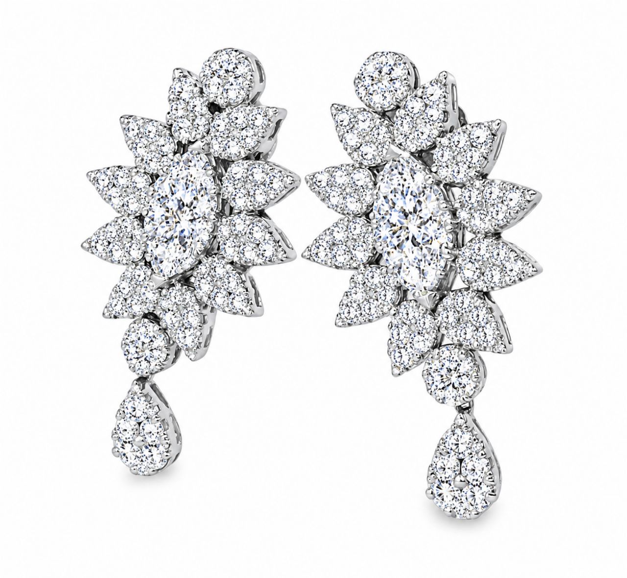 18K White Gold Diamond Drop Earrings Estate