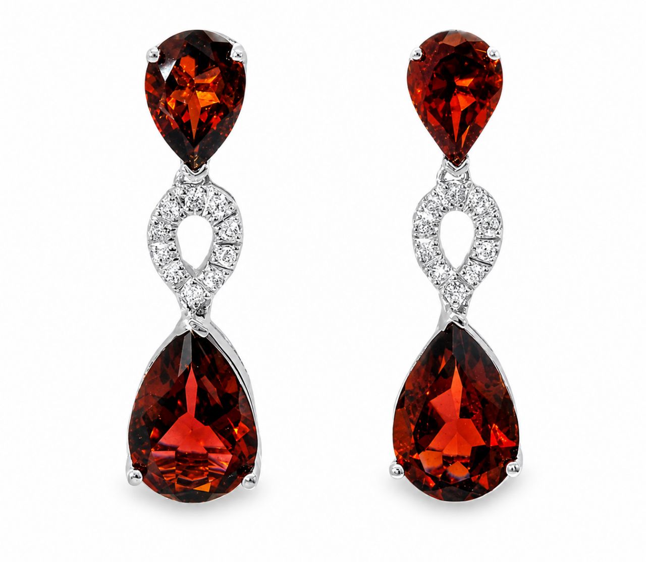 14K White Gold Garnet Diamond Drop Earrings Estate