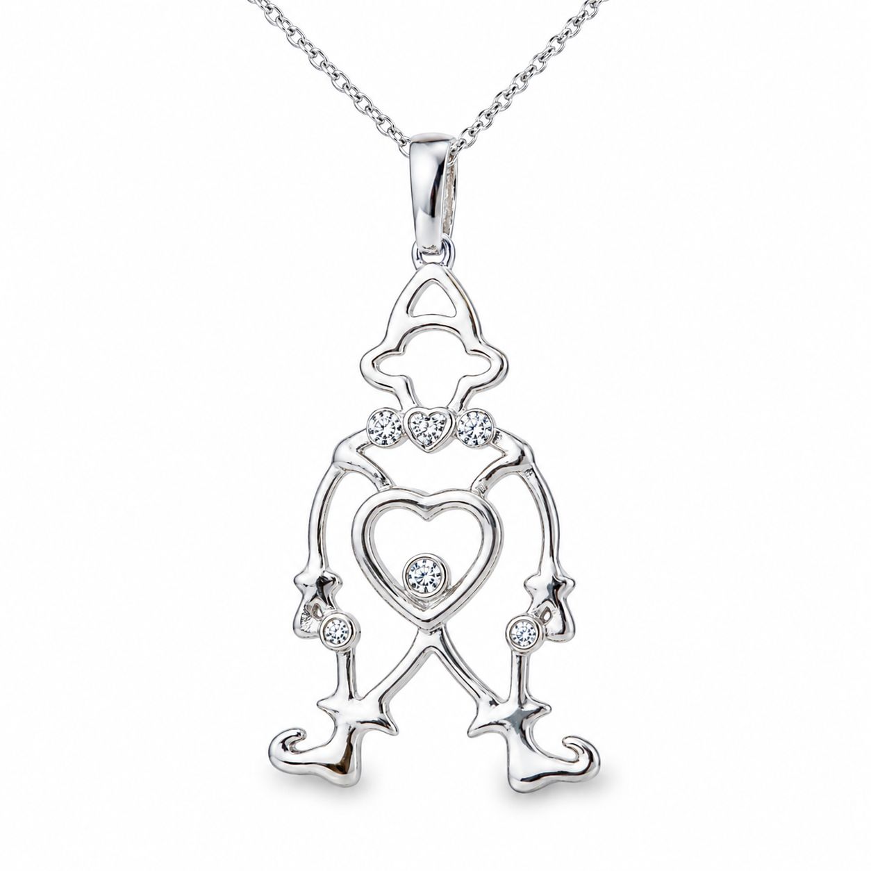 14K White Gold Floating Diamond Clown Jester Pendant Necklace Estate