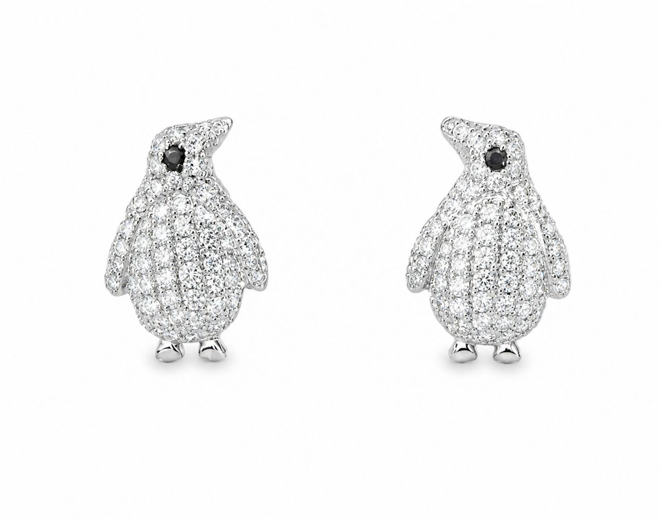 14K White Gold Diamond Penguin Earrings Estate