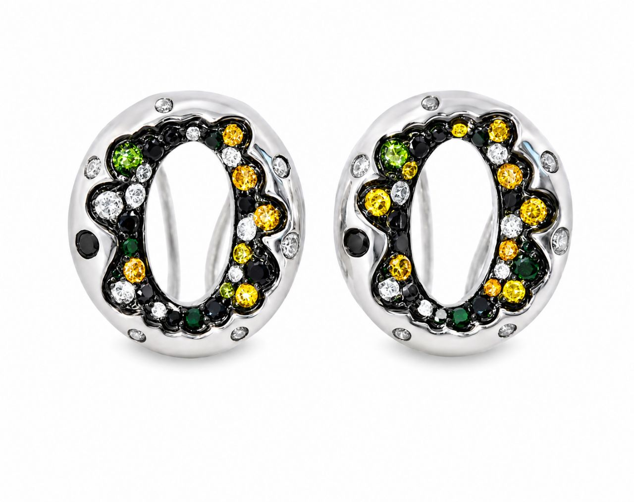 14K White Gold Champagne Diamond O Earrings Estate