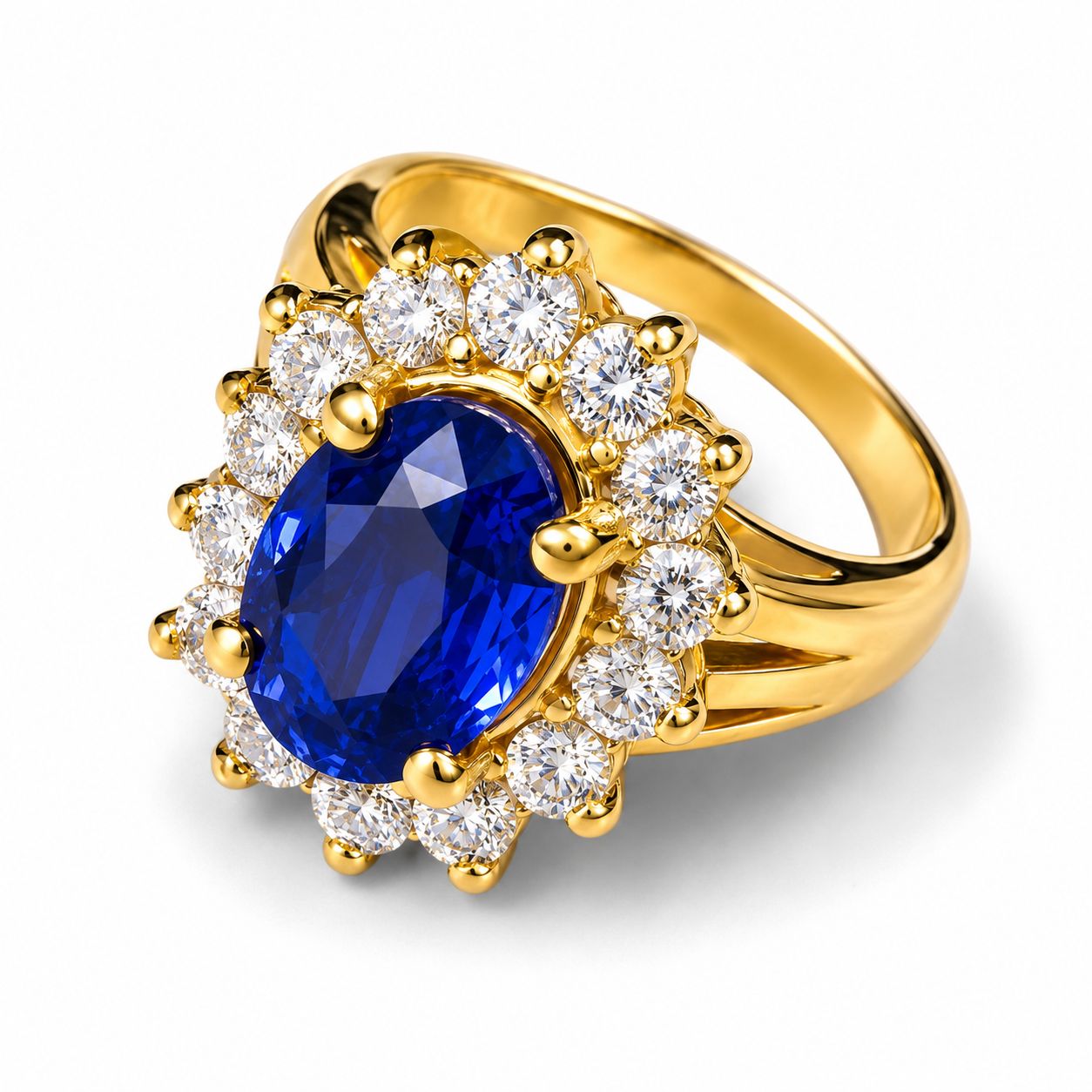 14K Yellow Gold Sapphire Diamond Engagement Ring Estate
