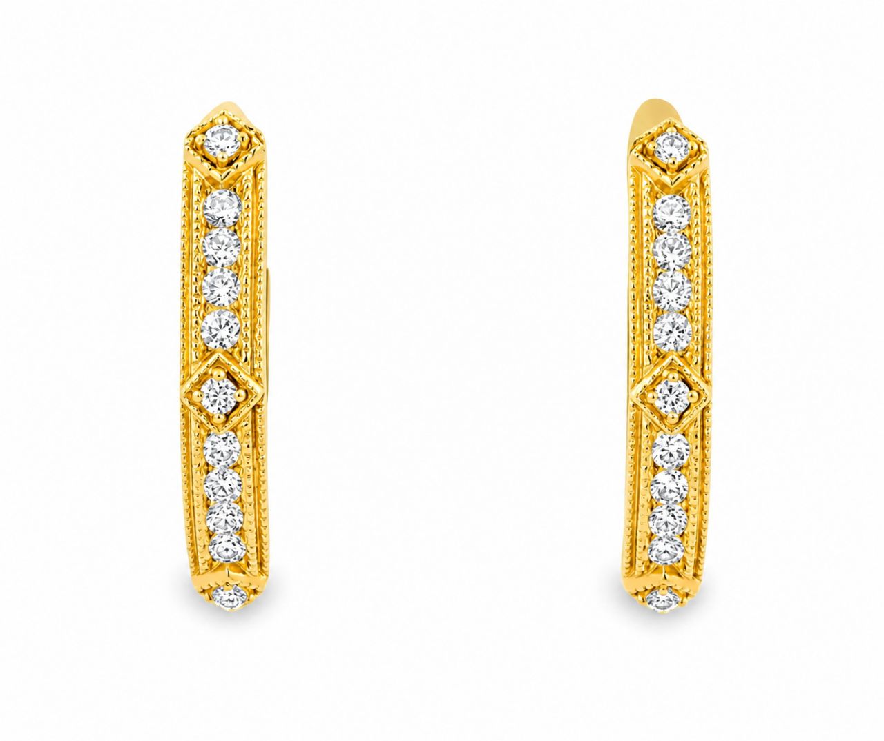 14K Pink Rose Gold Diamond French Cut Hoop Earrings Rare