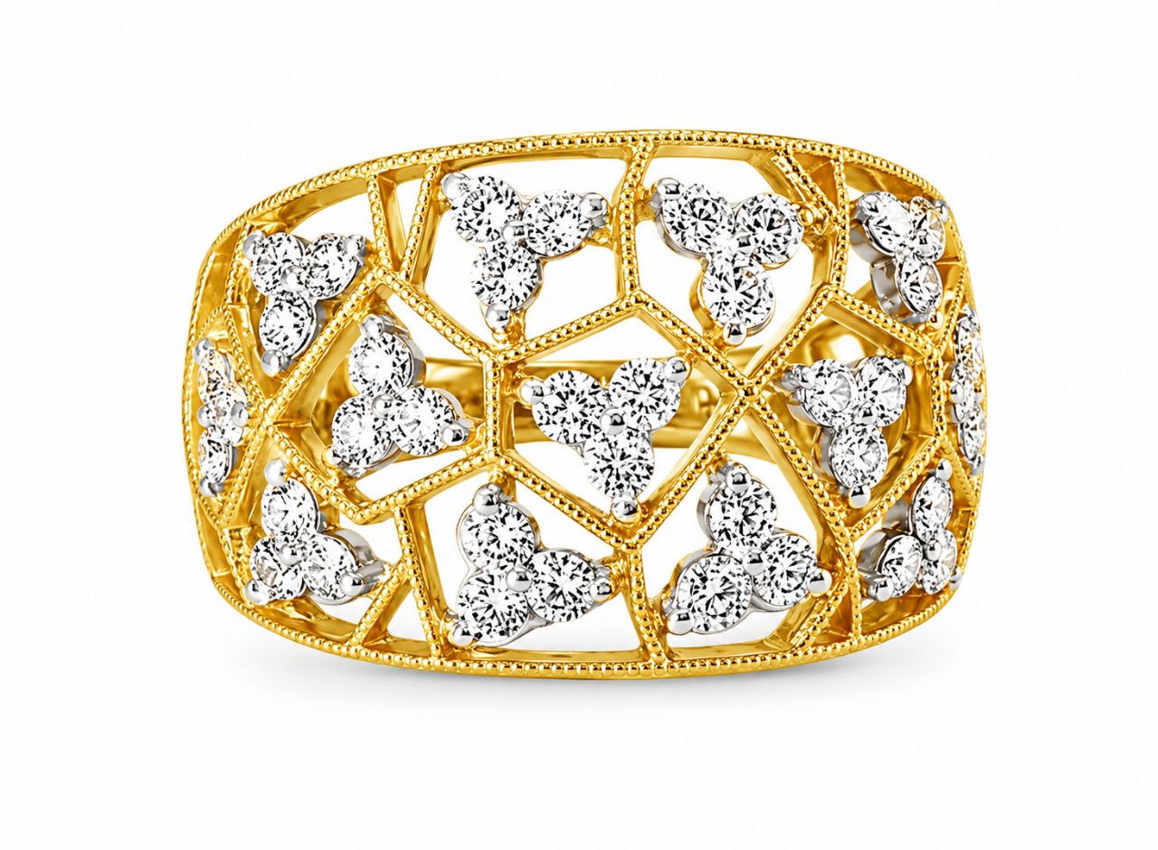 14K Pink Rose Gold Diamond Beehive Cocktail Ring Estate
