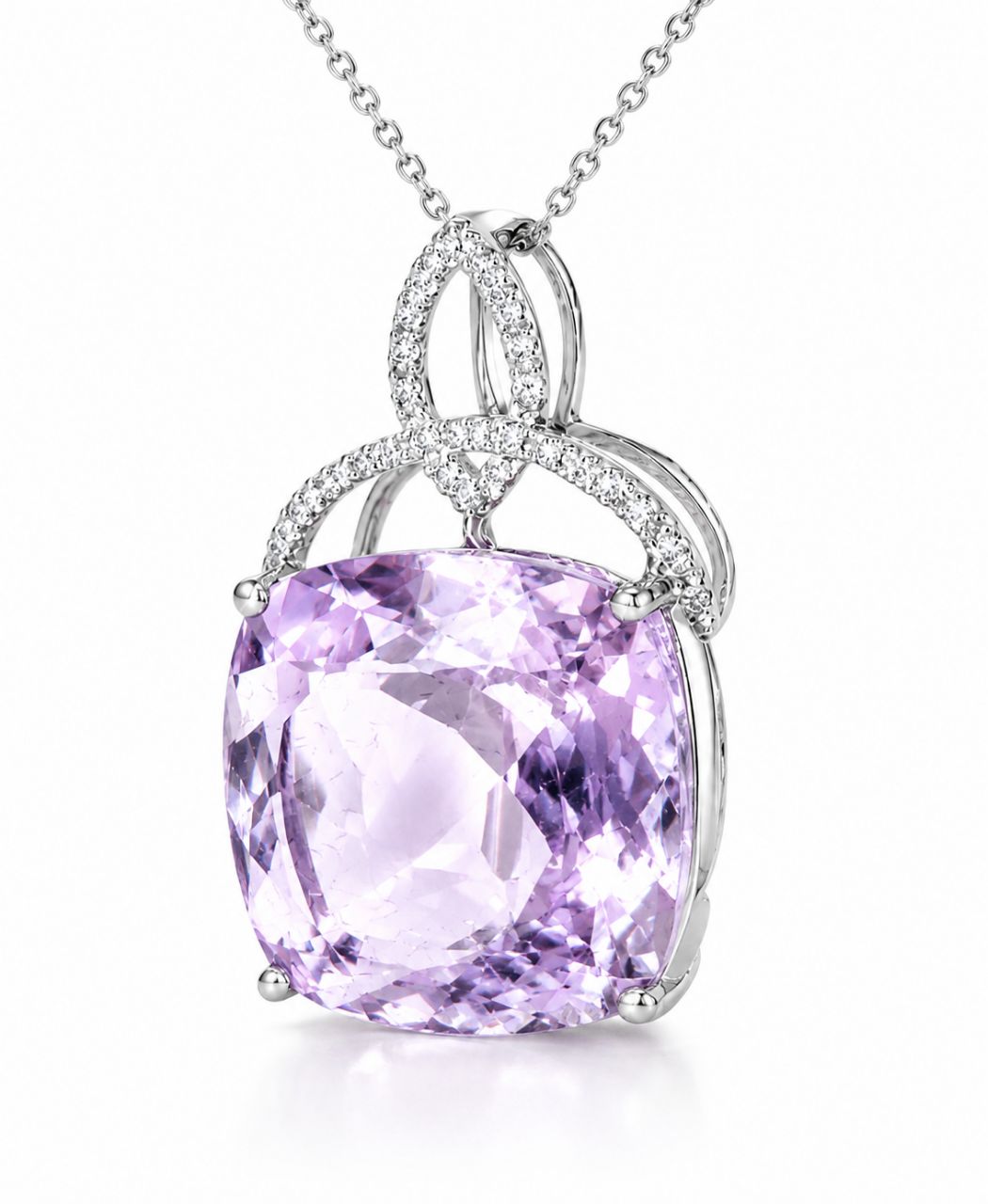 18K White Gold Diamond Amethyst Pendant