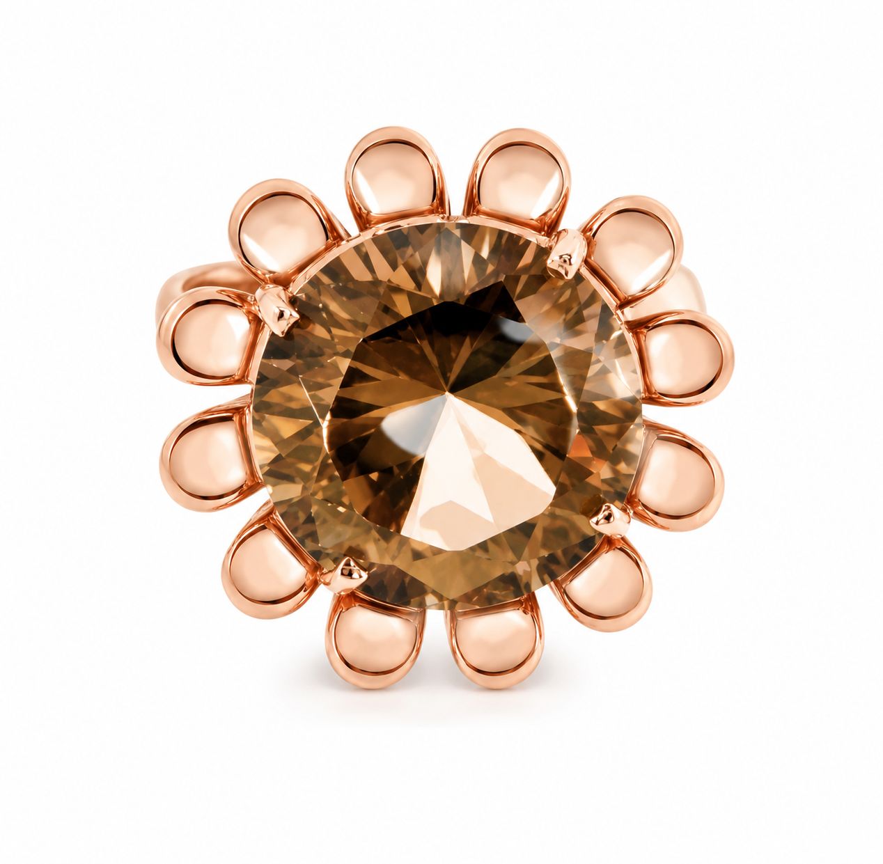 14K Pink Rose Gold Antique Smokey Topaz Floral Ring Estate Jewelry