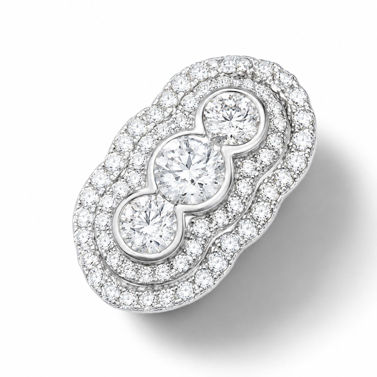 18K White Gold 3 Stone Diamond Anniversary Band Ring