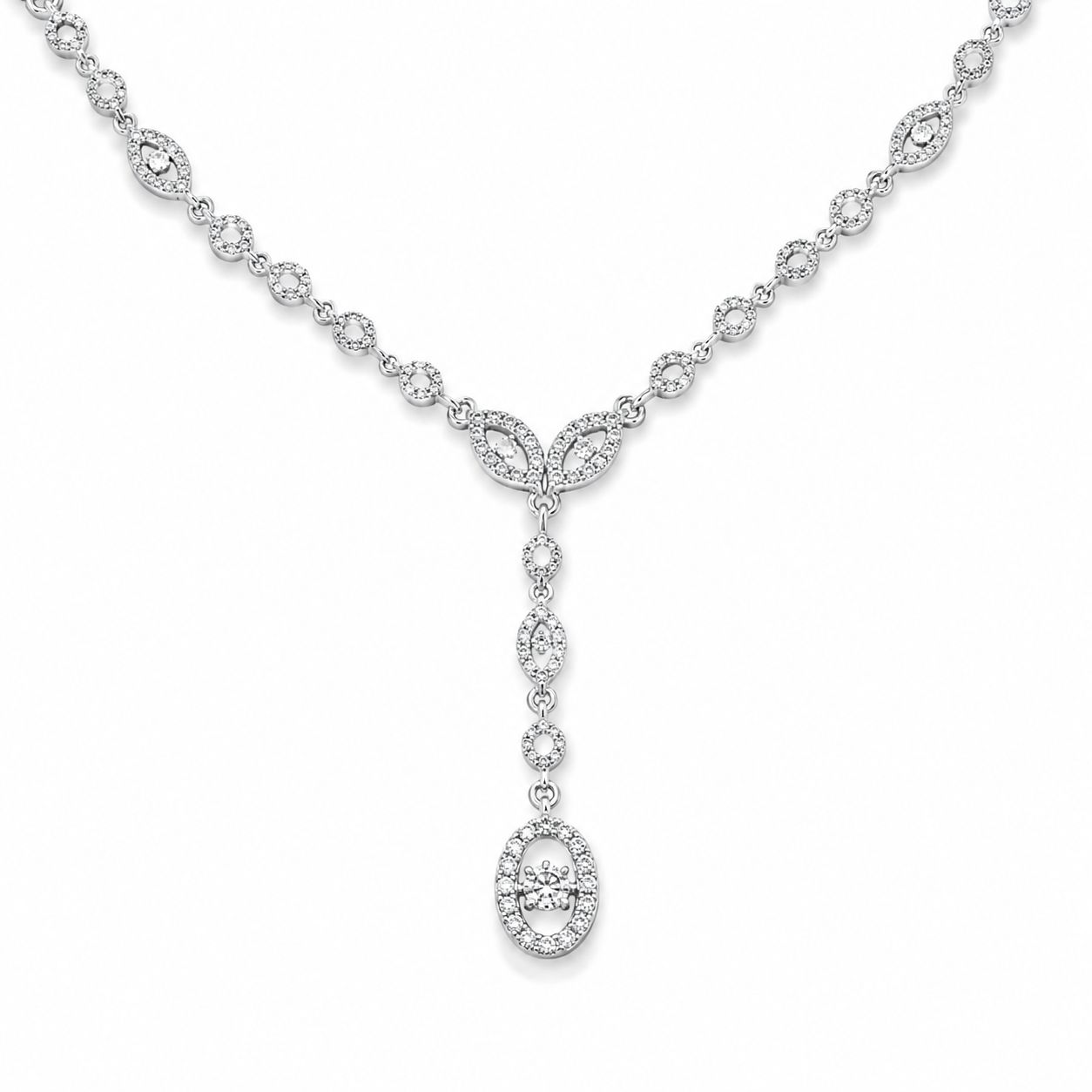 18K White Gold Rose Diamond Lariat Station Necklace