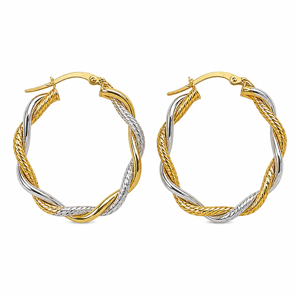 14K Two Tone Rose Gold Braided Hoop Earrings