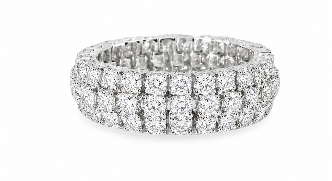 18K White Gold Diamond Eternity Wedding Mesh Band Ring