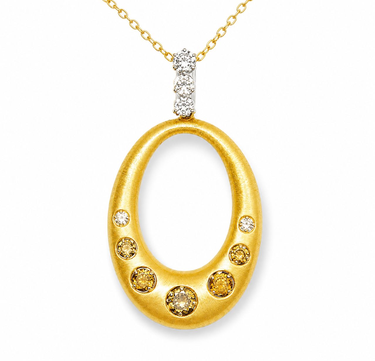 18K Yellow Gold Designer Handmade Cordova Diamond Champagne Pendant Necklace Slide