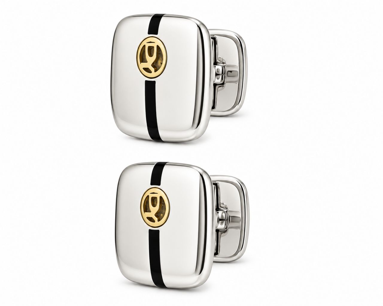 18K Gold David Yurman Estate Sterling Silver Enamel Logo Cufflinks