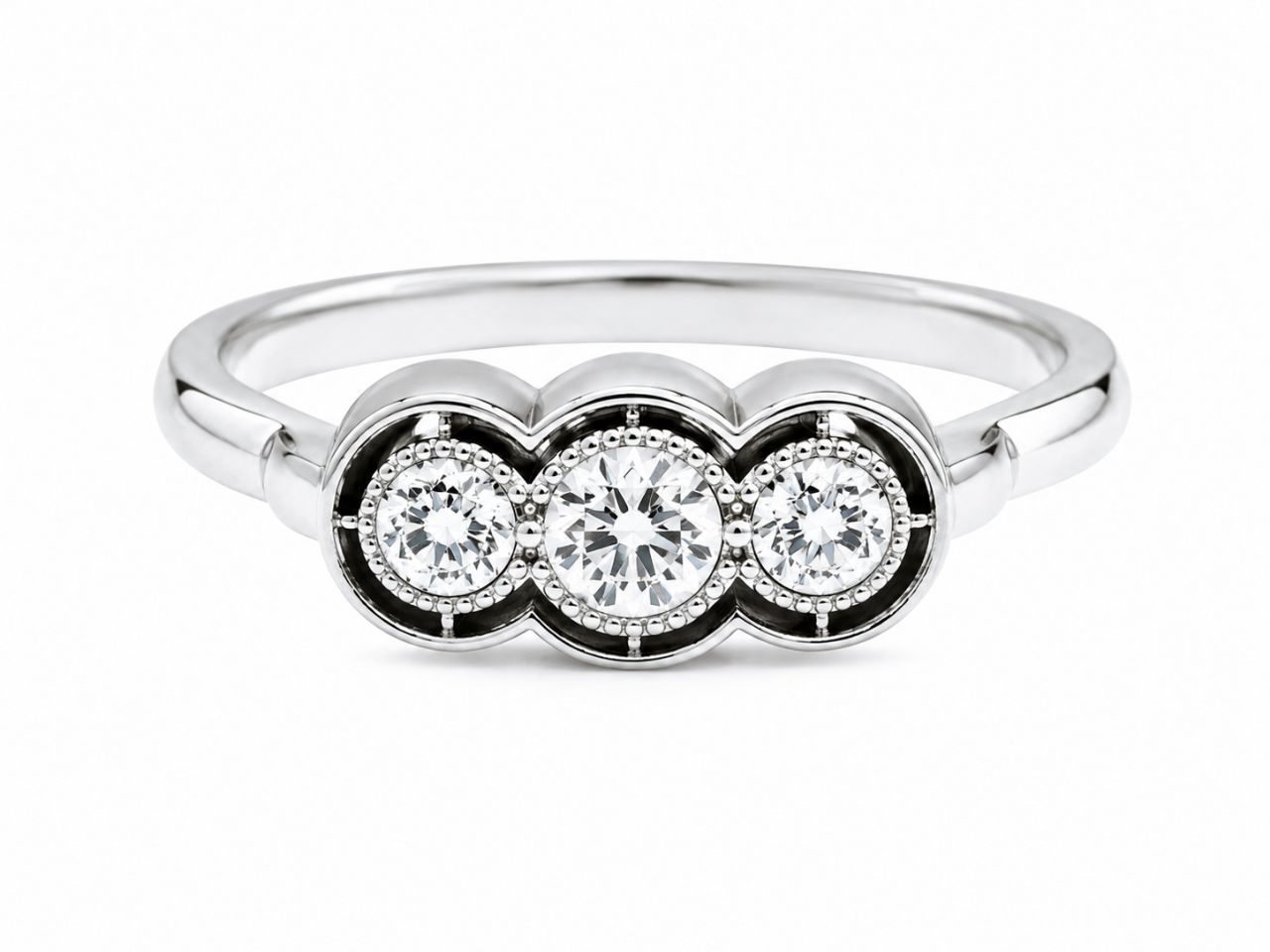 14K White Gold Diamond 3 Stone Pinky Band Ring Antique Estate